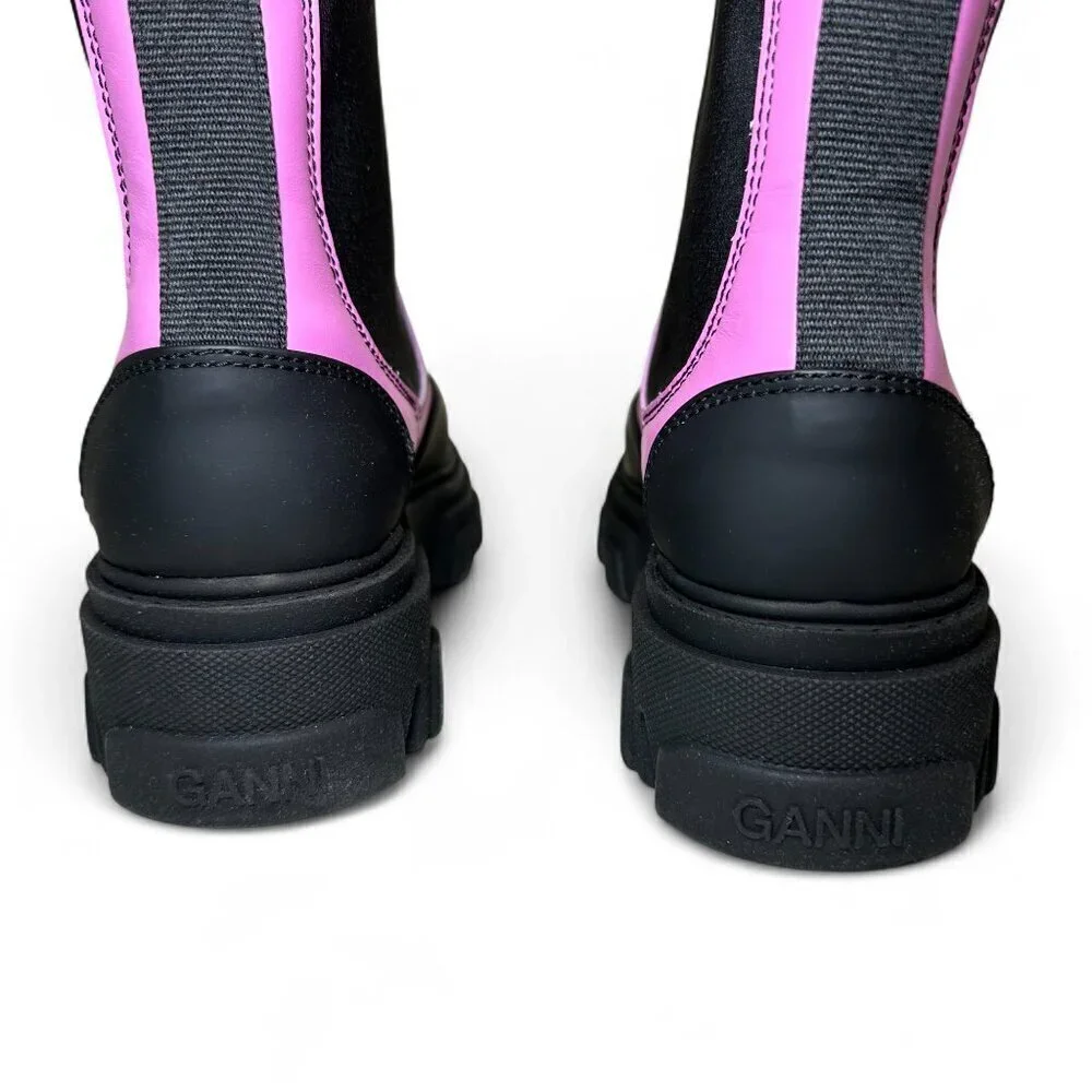 GANNI Pink/Black Cleated Platform Mid Chelsea boots, EU 37, NEW IN BOX